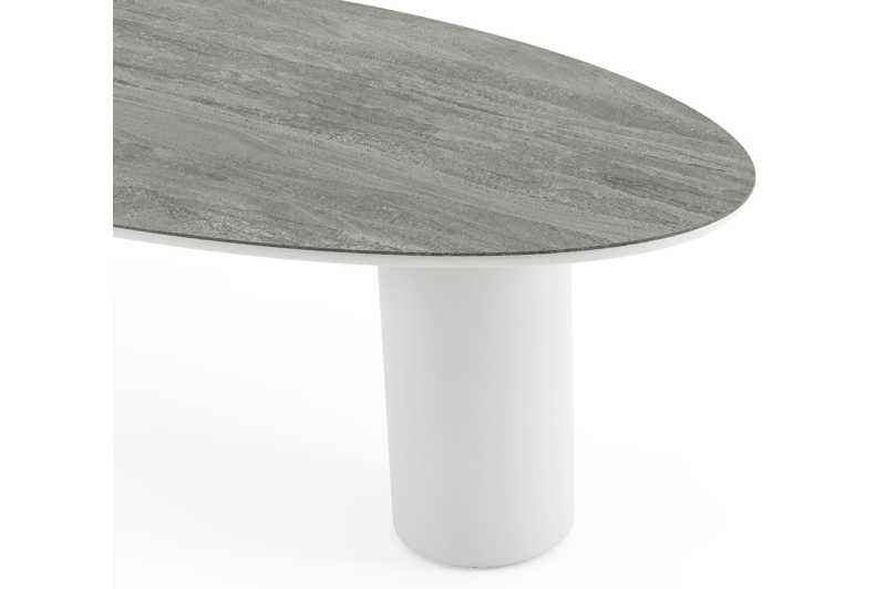 Amico tuintafel ovaal in wit aluminium en volkeramiek Aspen Grey - L 260 x B 125 x H 73.5 cm