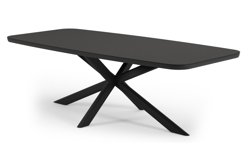Table de jardin Pamplona forme bateau en aluminium noir et sintered stone Notte minérale - L 240 x l 110 x H 72 cm