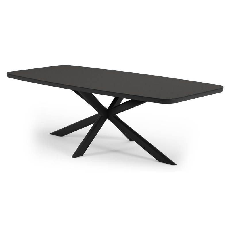 Pamplona bootvormige tuinset in zwart aluminium en sintered stone notte minerale met 6 Matera tuinstoelen