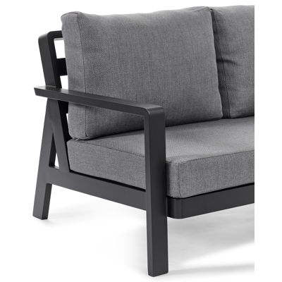 Salon de jardin d'angle Aurano en aluminium noir avec coussins en weather+ softtouch gris