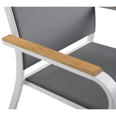 Trente tuinset in wit aluminium en teak naturel tafelblad met 8 stapelbare Amalfi tuinstoelen