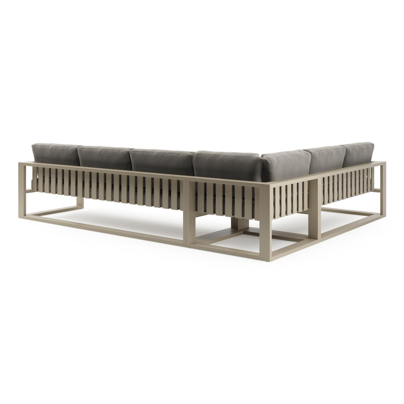 Verato loungehoek in beige aluminium met lopi charcoal all weather sunbrella® luxe kussen