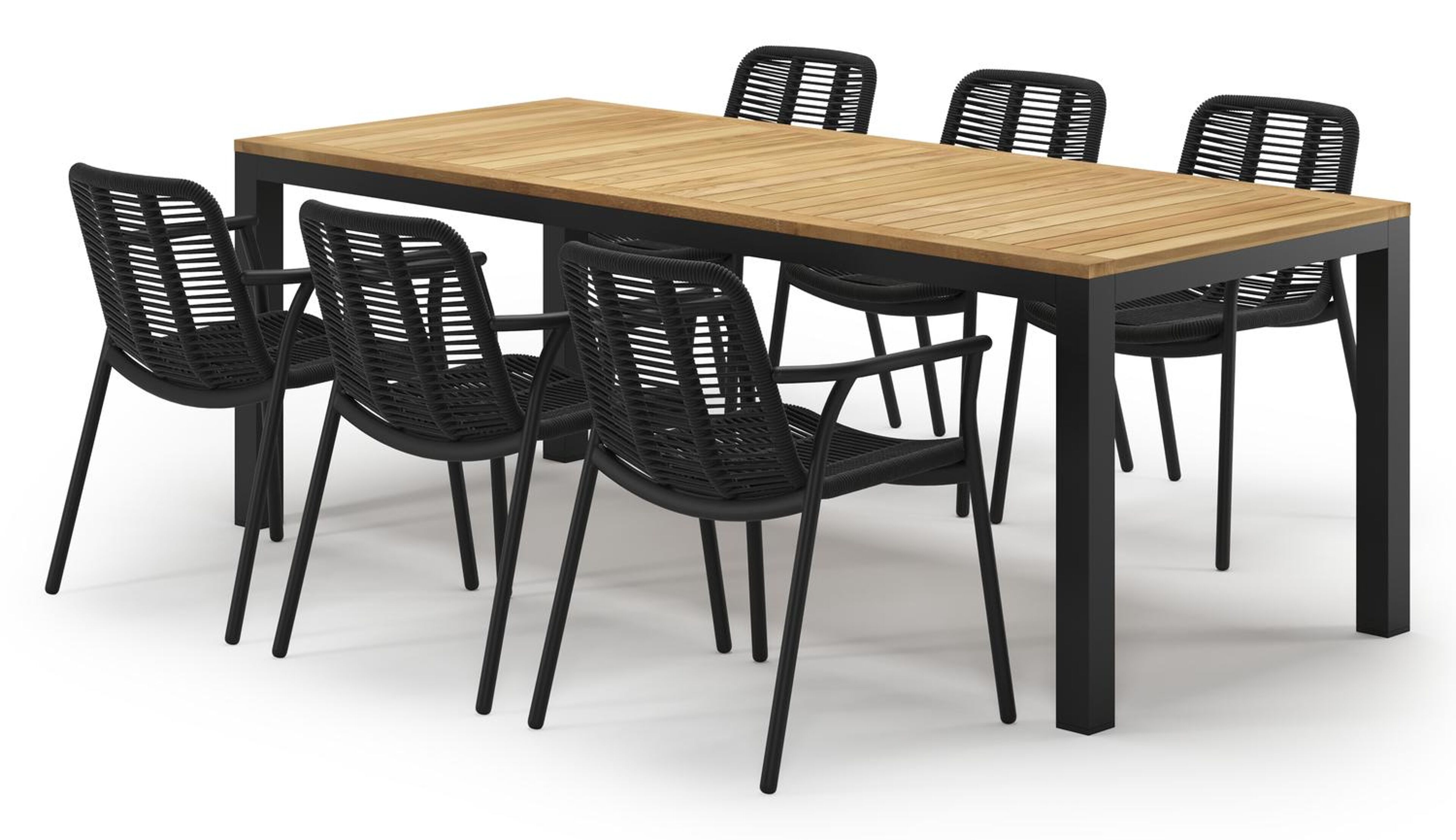 Varese tuinset in zwart aluminium en teak met 6 Berga tuinstoelen