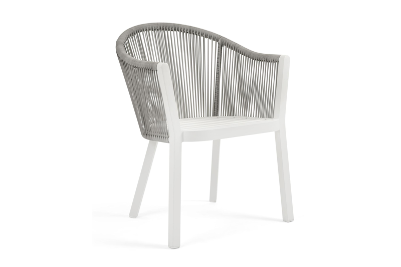 Nano tuinstoel in wit aluminium en grijs verticaal geweven rope