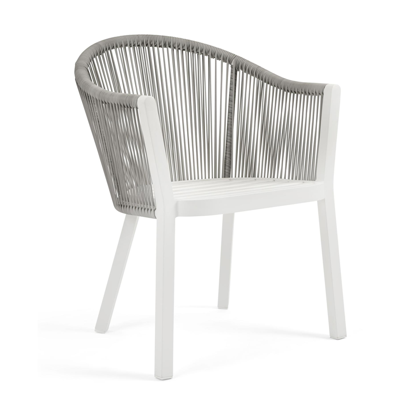 Chaise de jardin Nano in aluminium blanc et corde tissée verticalement gris