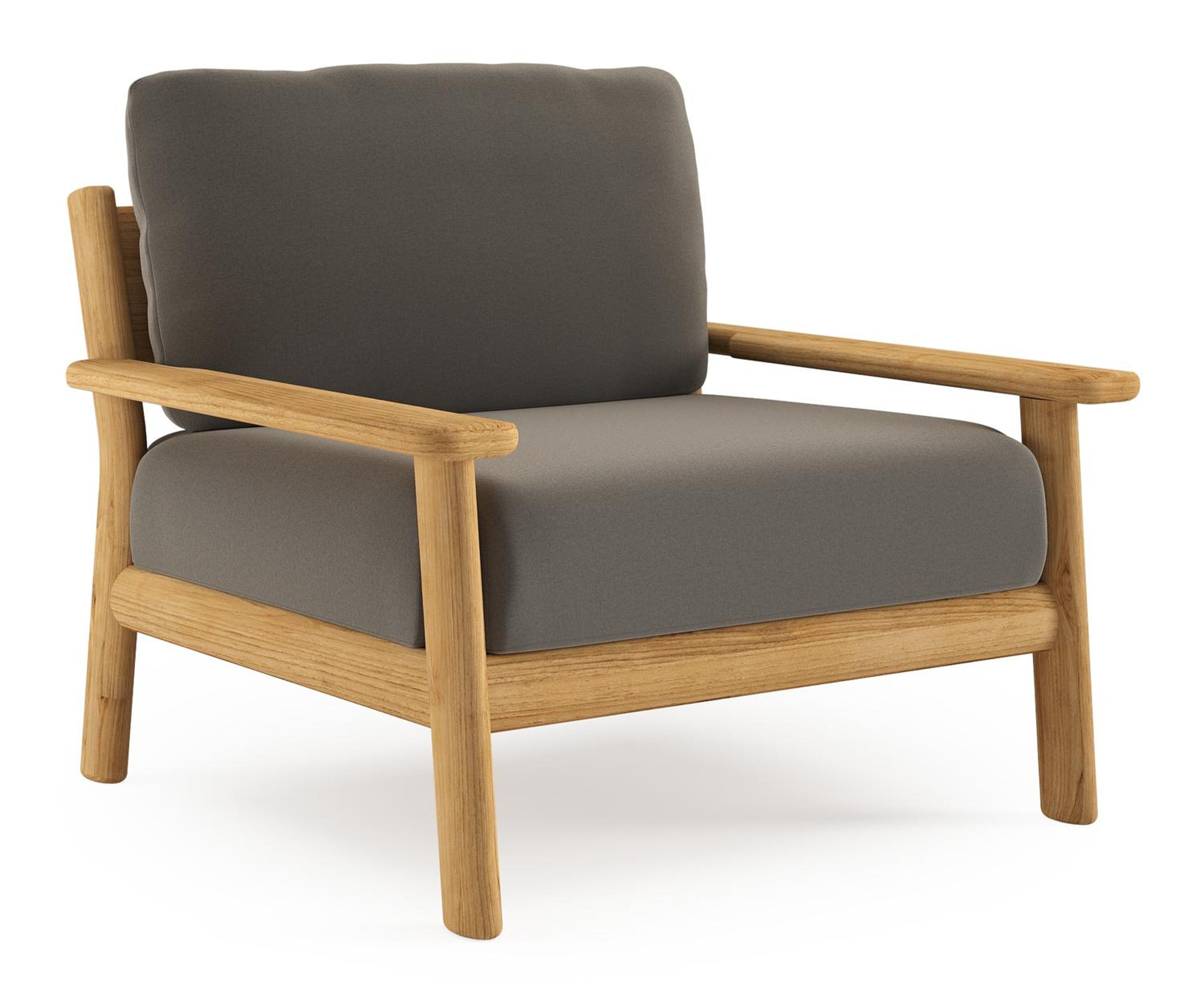 Amaro loungestoel in teak met natte carbon beige all weather sunbrella® luxe kussen