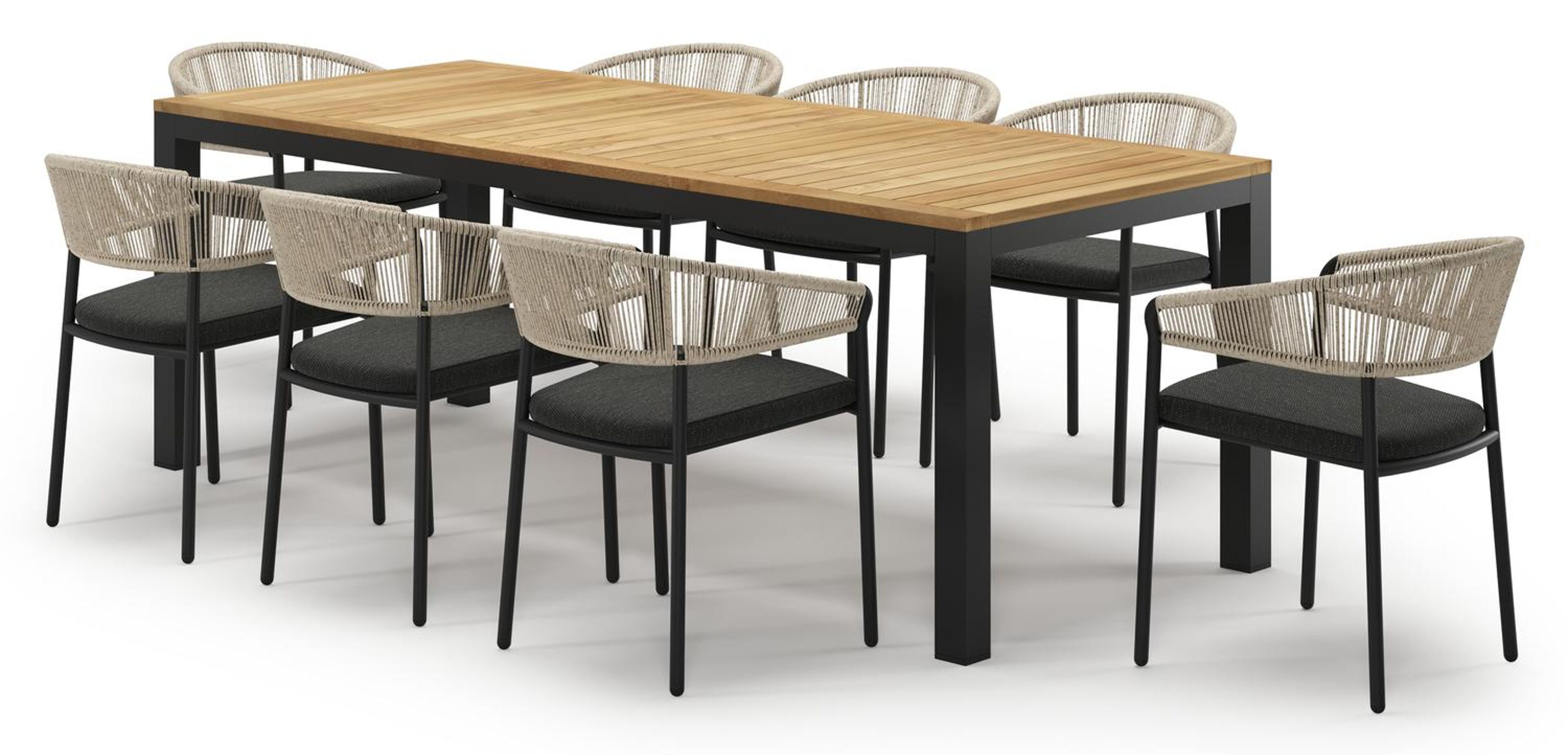 Varese tuinset in zwart aluminium en teak met 8 Zamora tuinstoelen
