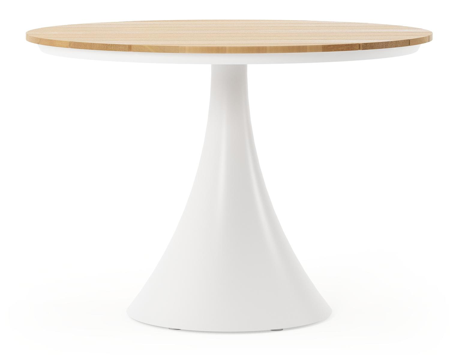 Fano tuintafel in wit aluminium en teak - Dia. 110 x H 75 cm