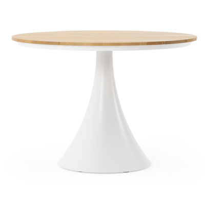 Fano tuintafel in wit aluminium en teak - Dia. 110 x H 75 cm