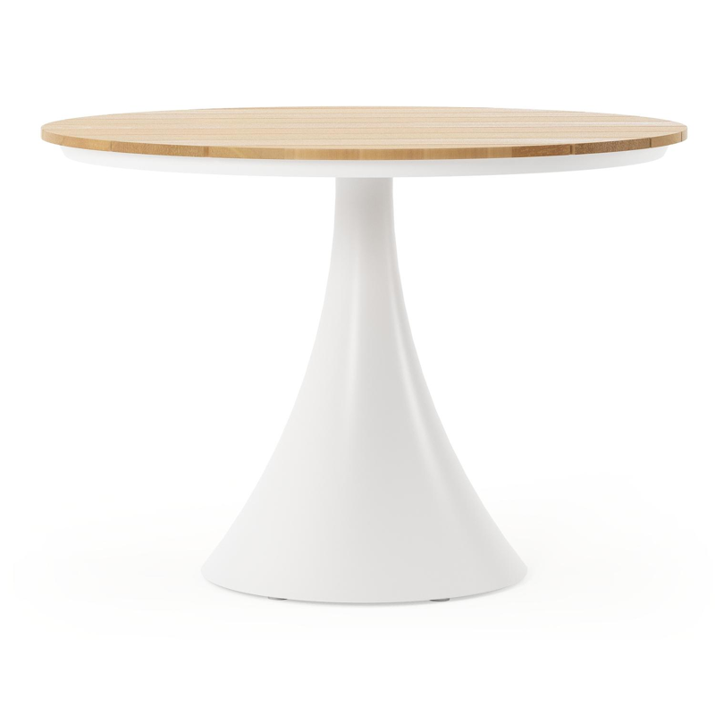 Fano tuintafel in wit aluminium en teak - Dia. 110 x H 75 cm