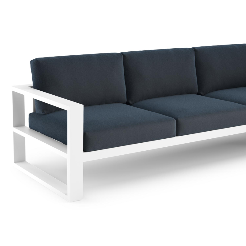 Verato loungebank in wit aluminium met heritage indigo all weather sunbrella® luxe kussen