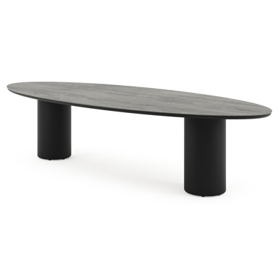 Amico tuintafel ovaal in zwart aluminium en volkeramiek Aspen Grey - L 320 x B 130 x H 73.5 cm