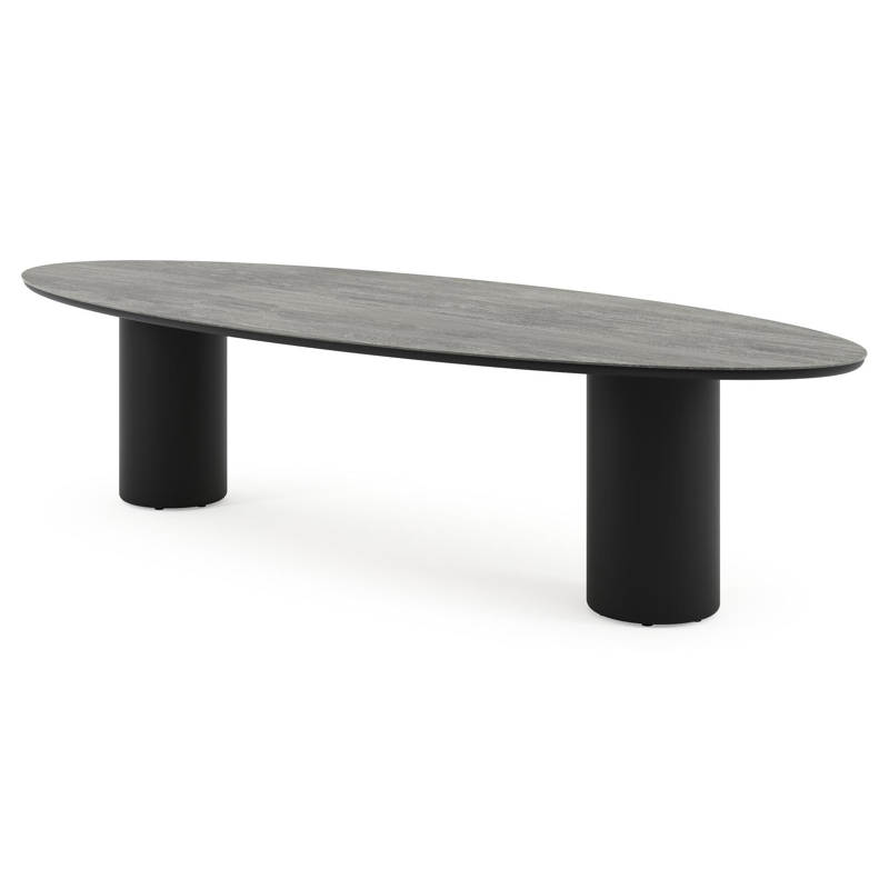 Amico tuintafel ovaal in zwart aluminium en volkeramiek Aspen Grey - L 320 x B 130 x H 73.5 cm