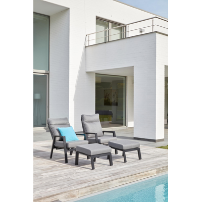 Fauteuil de jardin Mismo 1-pl en aluminium anthracite avec coussin en polyester gris