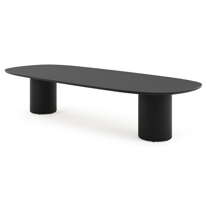 Table de jardin low dining Amico bombo en aluminium noir et céramique pleine Nero Black - Lg. 320 x Lrg. 130 x Haut. 61 cm