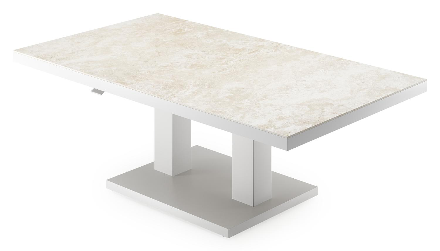 Cirello pop-up loungetafel rechthoekig in wit aluminium en volkeramiek Rapolano - L 140 x B 80 x H 49.7 cm