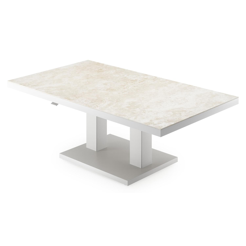 Cirello table basse pop-up rectangulaire en aluminium blanc et céramique pleine Rapolano - Lg. 140 x Lrg. 80 x Haut. 49.7 cm