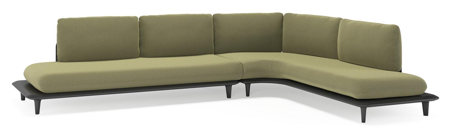 Bomero loungehoek in zwart aluminium met heritage leaf all weather sunbrella® luxe kussen