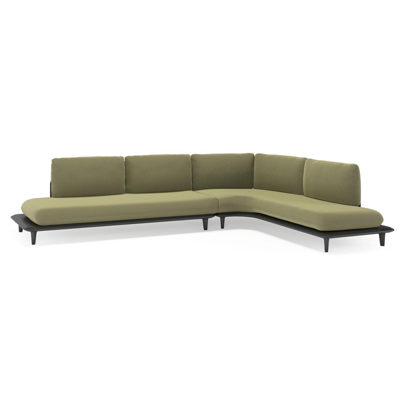 Bomero loungehoek in zwart aluminium met heritage leaf all weather sunbrella® luxe kussen