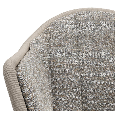 Pagino tuinstoel in teak en beige verticaal geweven ronde rope met zitkussen in All Weather Sunbrella® Luxe Tundra Pepper