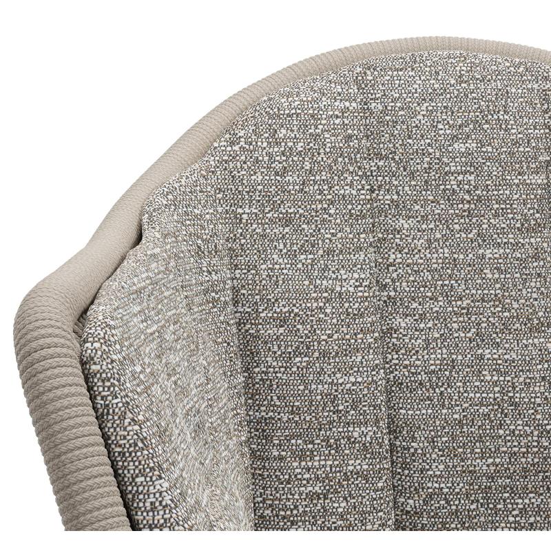 Pagino tuinstoel in teak en beige verticaal geweven ronde rope met zitkussen in All Weather Sunbrella® Luxe Tundra Pepper