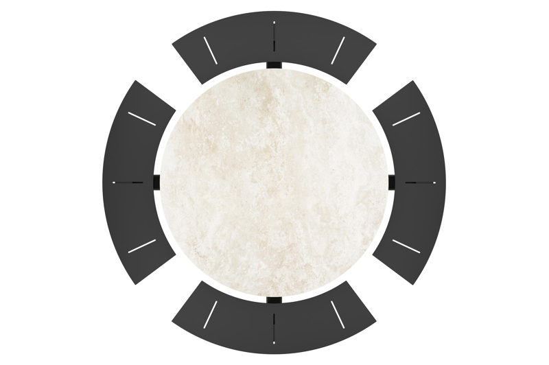 Rondino picknicktafel rond in zwart aluminium en volkeramiek Rapolano dia. 148 cm