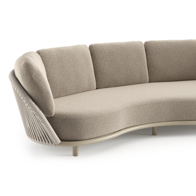 Lupino loungeset in beige aluminium en beige verticaal geweven luxe vlakke brede rope met chartres pewter all weather sunbrella® luxe kussen