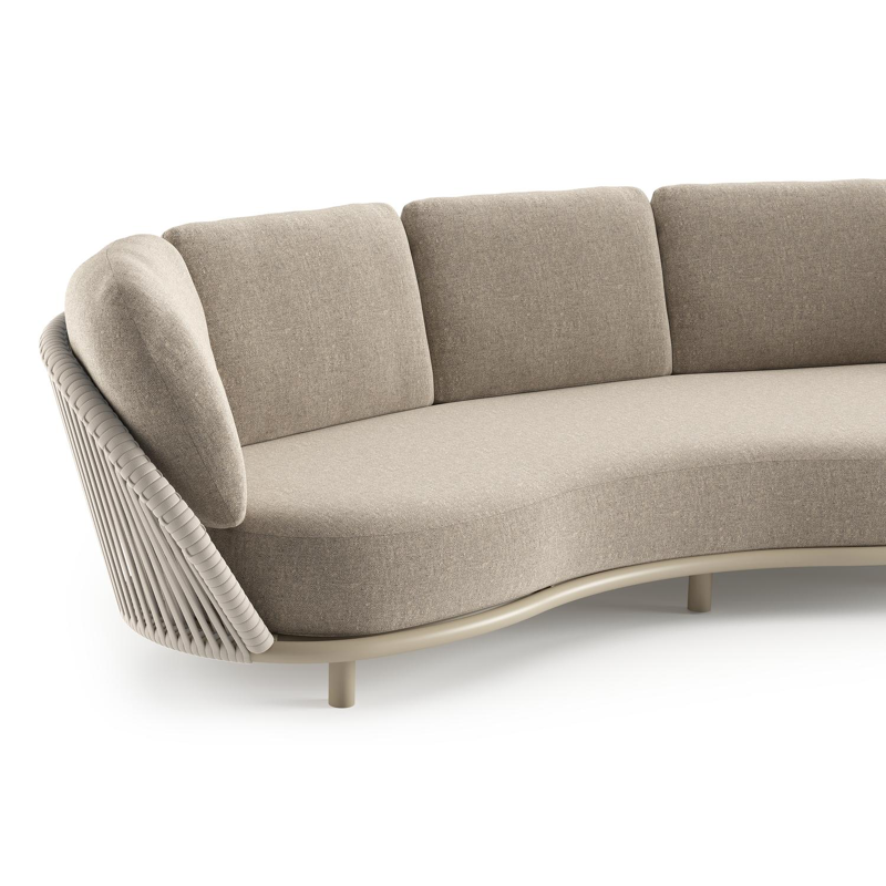 Lupino loungeset in beige aluminium en beige verticaal geweven luxe vlakke brede rope met chartres pewter all weather sunbrella® luxe kussen