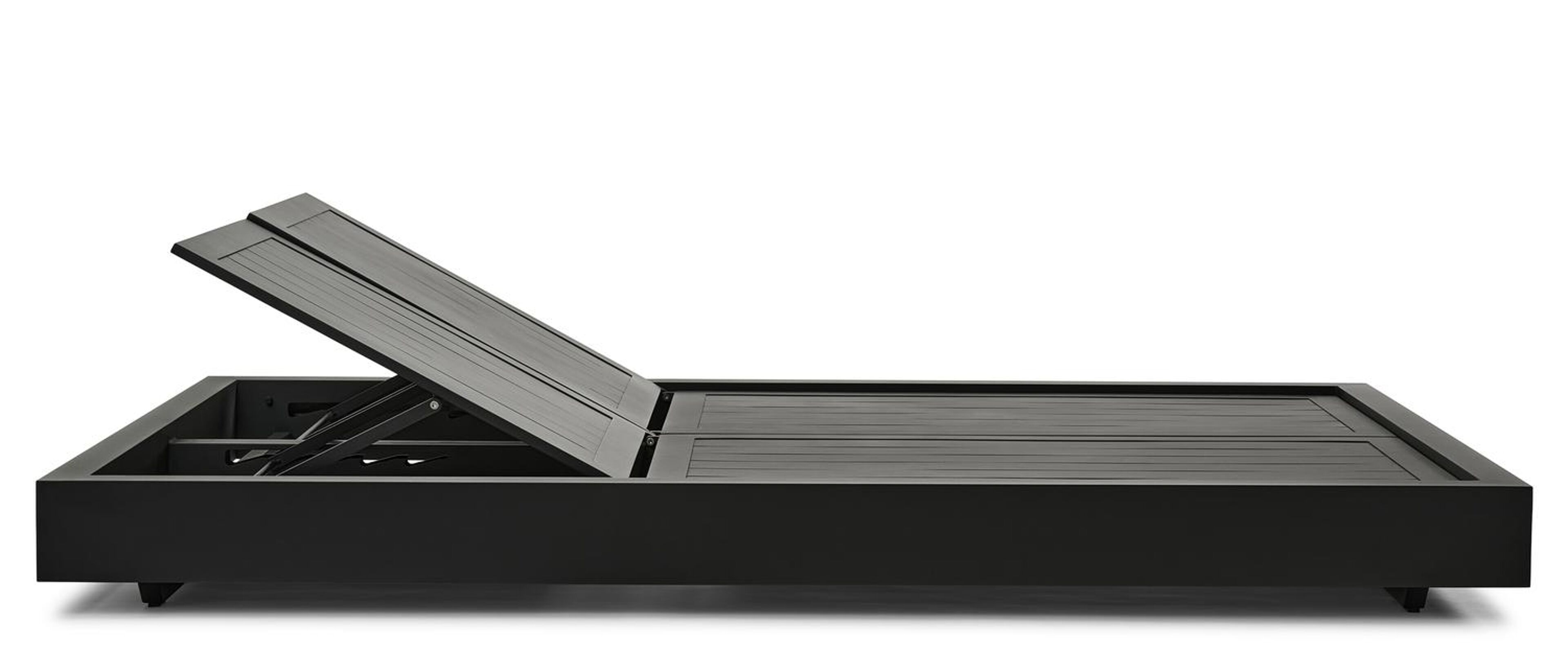 Como verstelbaar dubbel ligbed in zwart aluminium met chartres sooty all weather sunbrella® luxe kussen