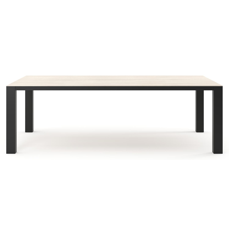 Table de jardin Nano rectangulaire en aluminium noir et céramique pleine Travertino Bianco - Lg. 240 x Lrg. 148 x Haut. 73 cm