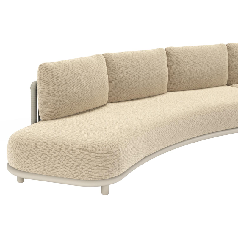 Canapé de jardin Lomano en aluminium beige et corde luxe plate tissée verticalement beige et coussins en all weather cosytica Althea Camel