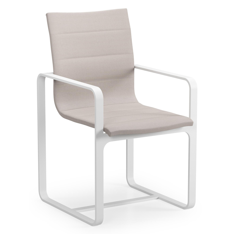 Atessa tuinstoel in wit aluminium en beige luxe textilene