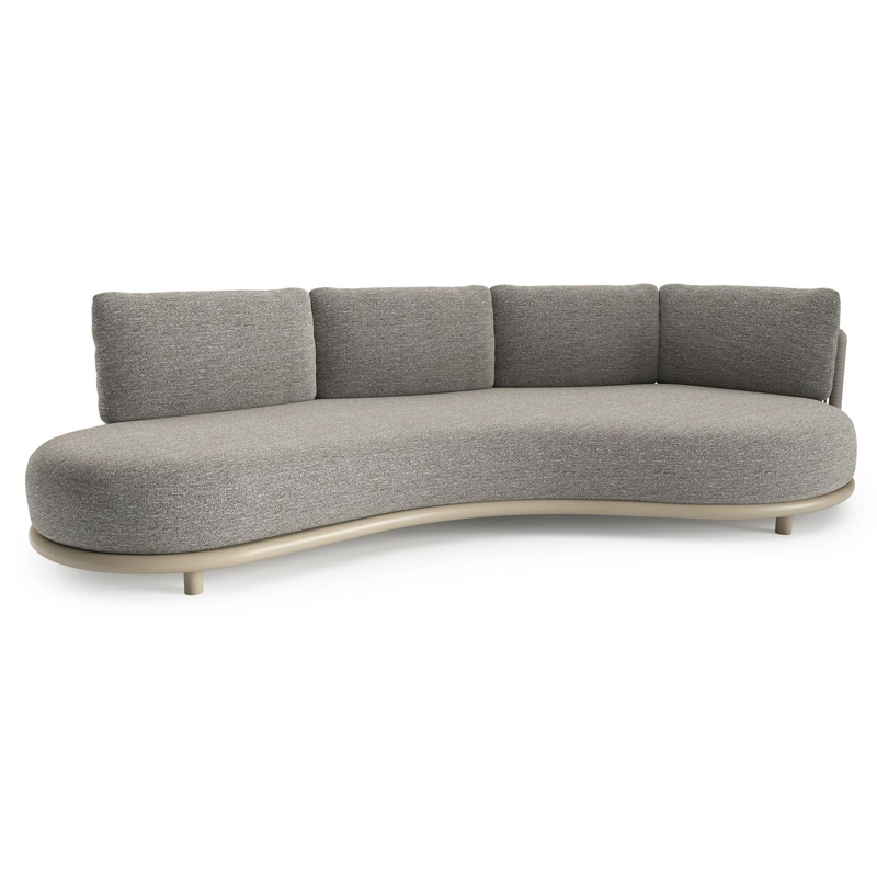 Lomano loungebank in beige aluminium en beige verticaal geweven luxe vlakke rope met tundra pepper all weather sunbrella® luxe kussen