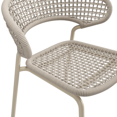 Donato XL tuinstoel in beige aluminium en beige vierkant geweven ronde rope
