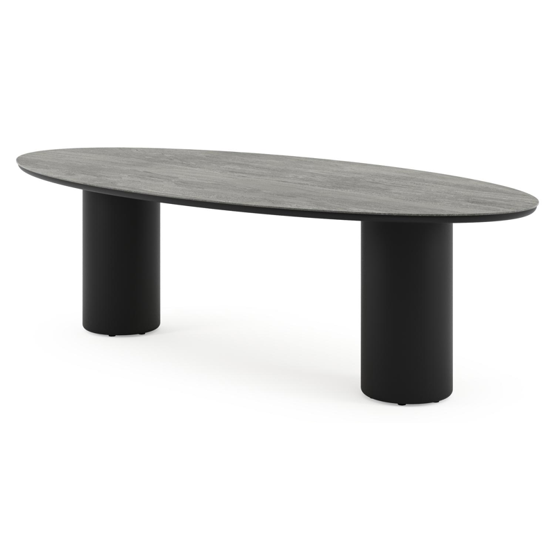 Amico tuintafel ovaal in zwart aluminium en volkeramiek Aspen Grey - L 260 x B 125 x H 73.5 cm