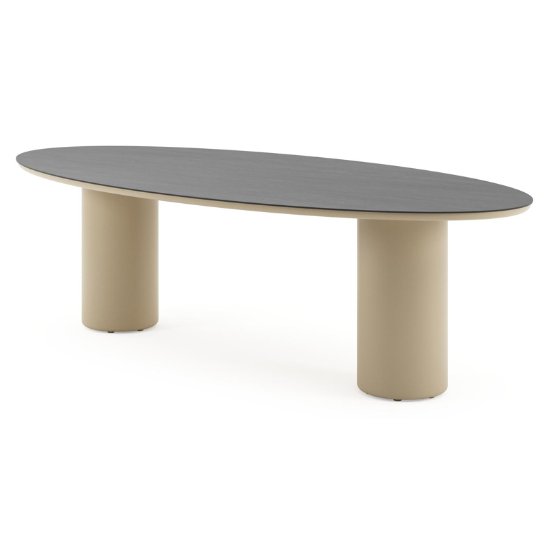 Amico tuintafel ovaal in beige aluminium en volkeramiek Basalt Black - L 260 x B 125 x H 73.5 cm