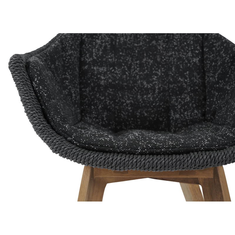 Pagino tuinstoel in teak en naturel wicker met kussen in tweed raven all weather sunbrella® luxe