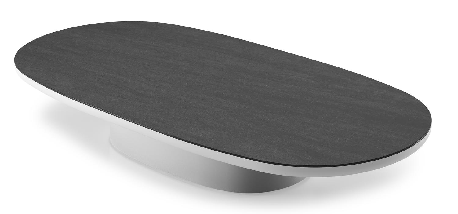 Table de basse Amico bombo en aluminium blanc et céramique pleine Basalt Black - Lg. 171 x Lrg. 89 x Haut. 24 cm