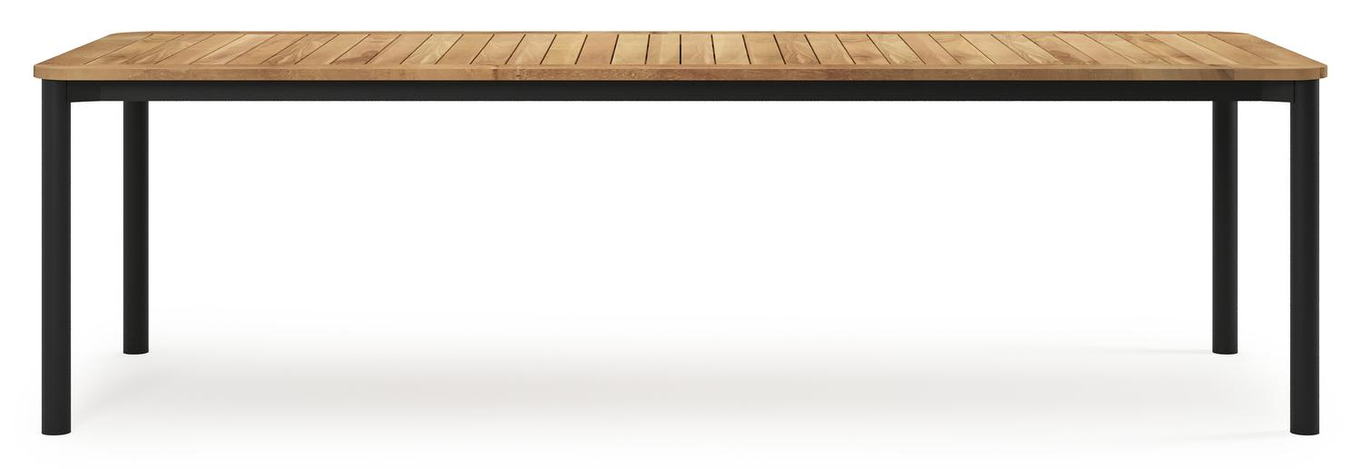 Mira rechthoekige afgeronde tuinset in zwart aluminium en teak natural finish met 10 Artena tuinstoelen