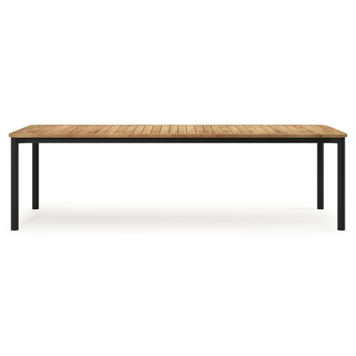 Mira ensemble de jardin rectangulaire arrondi en aluminium noir en teck natural finish avec 8 chaises de jardin Amalfi