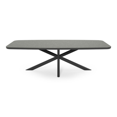 Pamplona tuintafel bootvorm in zwart aluminium en sintered stone grijs - L 270 x B 115 x H 72.5 cm