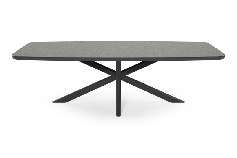Pamplona tuintafel bootvorm in zwart aluminium en sintered stone grijs - L 270 x B 115 x H 72.5 cm