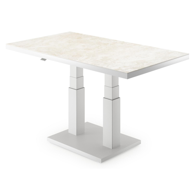 Cirello table basse pop-up rectangulaire en aluminium blanc et céramique pleine Rapolano - Lg. 140 x Lrg. 80 x Haut. 49.7 cm