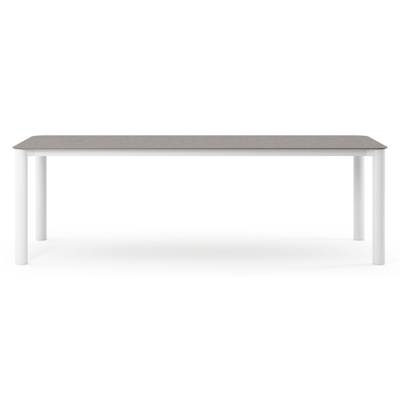 Table de jardin Orso rectangulaire arrondi en aluminium blanc et céramique pleine Wulong - Lg. 240 x Lrg. 100 x Haut. 73.5 cm