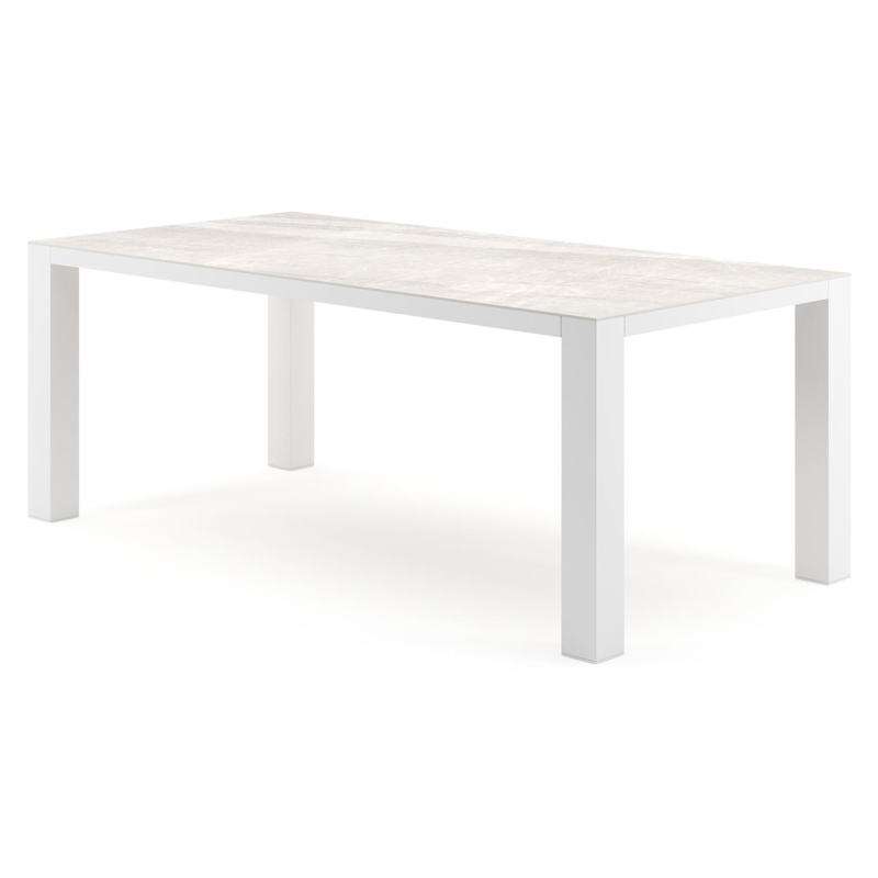 Nano tuintafel rechthoekig in wit aluminium en volkeramiek Taj Mahal - L 200 x B 100 x H 75 cm