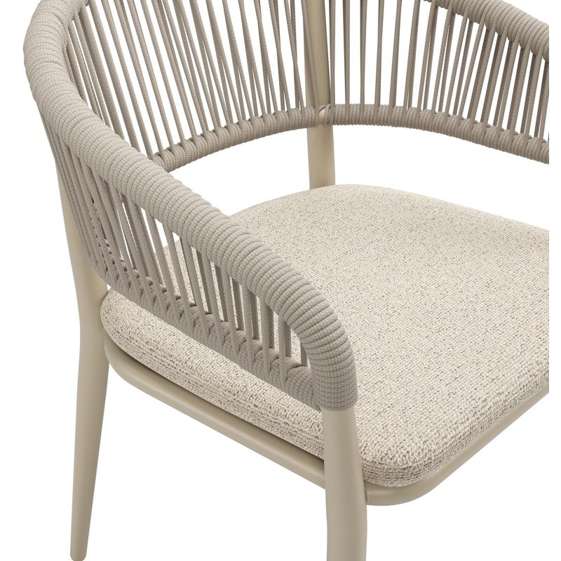 Tolfa stapelbare tuinstoel in beige aluminium en beige verticaal geweven ronde rope met stoelkussen in All Weather Cosytica Marbella Beige