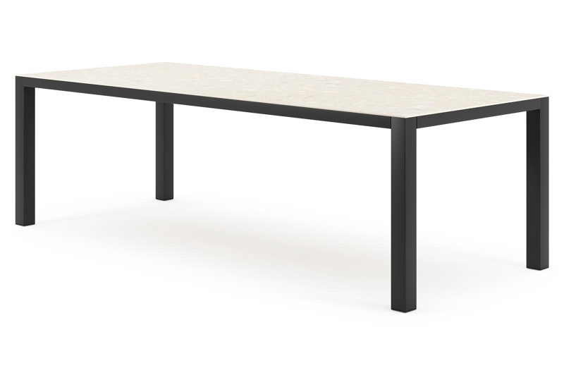 Como tuintafel in zwart aluminium en volkeramiek Retrostone - L 240 x B 100 x H 75 cm