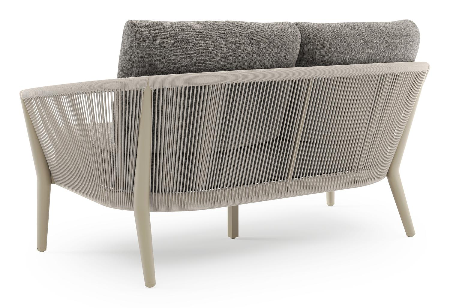 Orso loungebank in beige aluminium en beige verticaal geweven ronde rope met Chartres Drizzle all weather sunbrella® luxe kussen