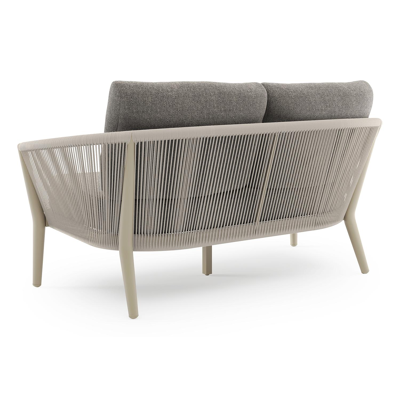 Orso loungebank in beige aluminium en beige verticaal geweven ronde rope met Chartres Drizzle all weather sunbrella® luxe kussen