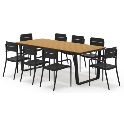 Alora ensemble de jardin rectangulaire en aluminium noir et polywood avec 8 Salto chaises de jardin
